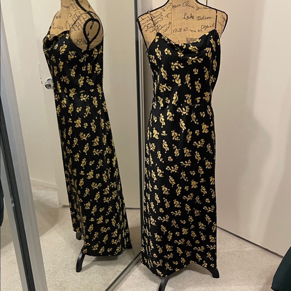 Vince Black Maxi Dress with Gold Floral Pattern